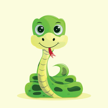 Green funny cartoon snake