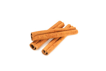 Cinnamon sticks isolated on white background. Cinnamon roll. Spicy spice for baking, desserts and drinks. Fragrant ground cinnamon.