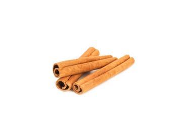 Cinnamon sticks isolated on white background. Cinnamon roll. Spicy spice for baking, desserts and drinks. Fragrant ground cinnamon.