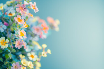 Colorful and beautiful flowers in minimalist copy space background, abstract flower wallpaper concept, Beautiful flowers with empty space for text, selective focus on elegant flowers with bokeh effect