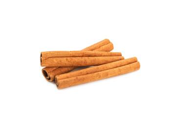 Cinnamon sticks isolated on white background. Cinnamon roll. Spicy spice for baking, desserts and drinks. Fragrant ground cinnamon.