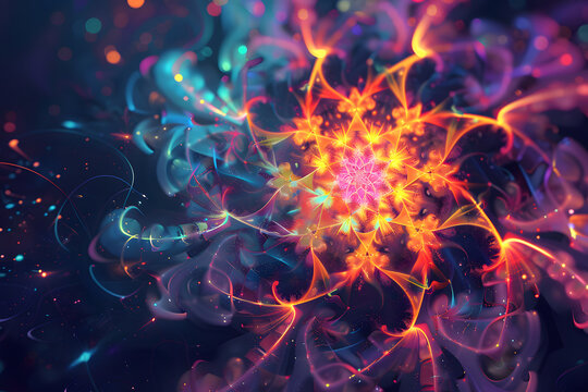 Fototapeta Fraktale Geometrie in Neonfarben: Kreative Illustration abstrakter Muster