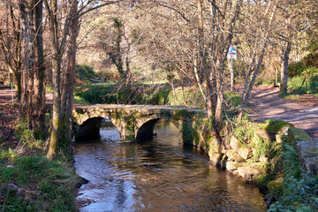 Fototapeta na wymiar The medieval Sardoma bridge that crosses the Lagares River in Vigo, Spain