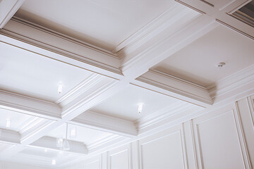 White coffered ceiling in the interior of a luxury home