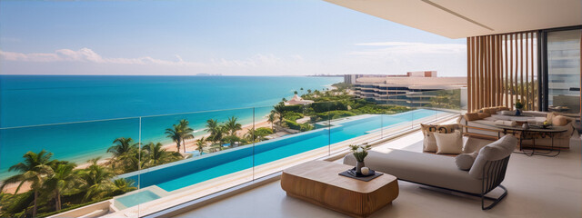 Fototapeta premium Modern luxury villa with infinity pool and ocean view