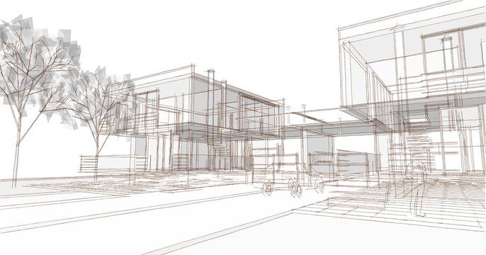modern modular house 3d illustration