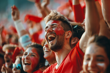 Fototapeta na wymiar Vibrant Sport Stadium Soccer Match with Fans Cheering
