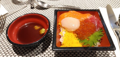 Salmon sashimi and salmon roe