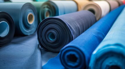 Machine made rolls of polyester fabric for clothing manufacturing. Cotton rolls with textile
