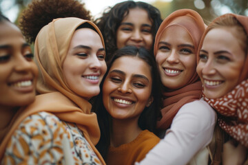 Fototapeta premium Diverse Group of Smiling Women Embracing Friendship