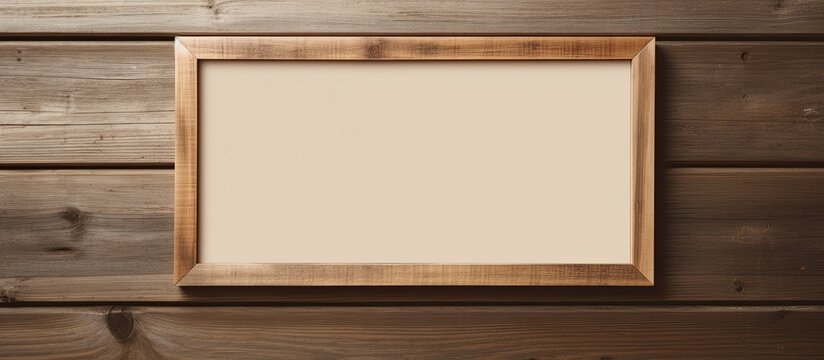 A brown hardwood rectangle picture frame is displayed on a wooden wall. The natural material and tints and shades add elegance to the event