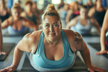 Determined Woman Leading Group Fitness Class in Yoga Pose