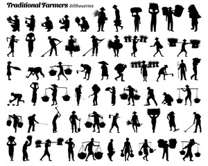 Set of 59 item traditional farmer silhouette vector illustration