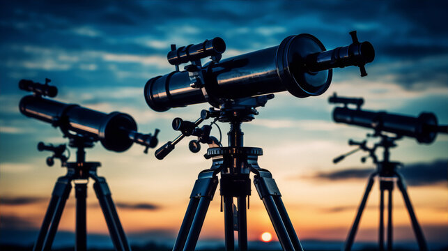 A beautiful landscape image of a telescope looking up at the night sky full of stars.