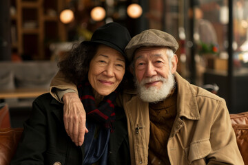 Obraz premium Senior Couple Enjoying Quality Time Together at a Cafe