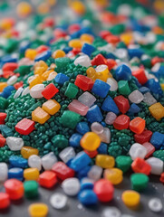 Fototapeta na wymiar Crushed Recycled Plastic Granules Were Converted Into Fresh, Reusable Material, Hue