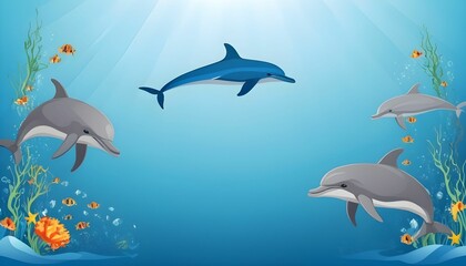 world ocean day theme with big whales and dolphins into the ocean 