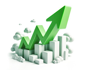 Market trend, investment growth, green arrows up on white background, 3D style illustration - 762322520