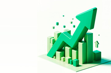 Market trend, investment growth, green arrows up on white background, 3D style illustration - 762322551
