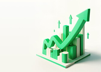 Market trend, investment growth, green arrows up on white background, 3D style illustration - 762322554