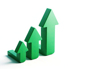 Market trend, investment growth, green arrows up on white background, 3D style illustration - 762322591