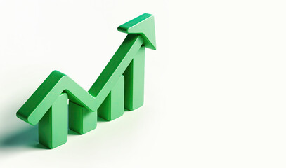 Market trend, investment growth, green arrows up on white background, 3D style illustration - 762322595