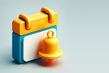 Calendar icon with reminder yellow bell for schedule appointment, 3d style minimalist illustration - 762322722