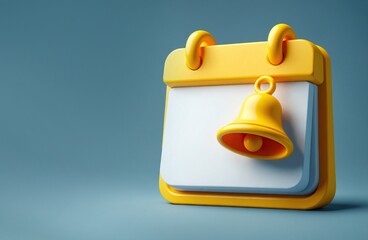 Calendar icon with reminder yellow bell for schedule appointment, 3d style minimalist illustration - 762322746