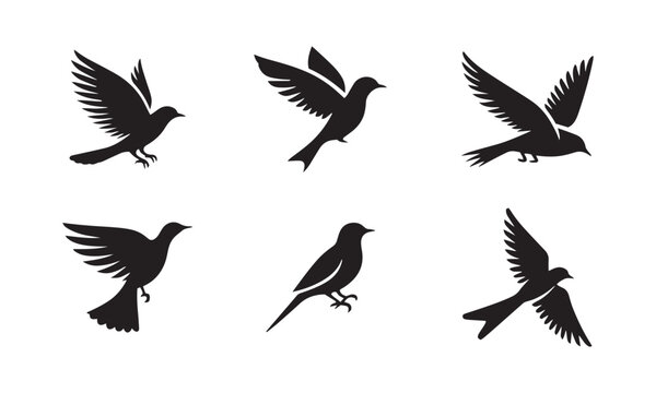 birds silhouette icons set simple style vector image,black and white humming birds vector,silhouettes set 02