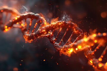 Burning deoxyribonucleic acid. AI technology generated image
