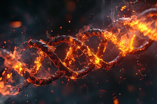 Burning deoxyribonucleic acid. AI technology generated image