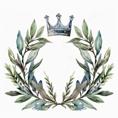 Winner Laurel Wreath. Round Reward Symbol. Award Sign. Championship Luxury Watercolor Emblem. Anniversary Label. Olive Leaves for Champion. Victory Heraldic. Vintage Sport Decoration. Round Element. - 762324563
