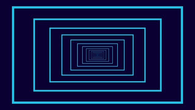 Infinite tunnel rectangles pattern in turquoise on dark blue. Abstract background, design element or overlay.