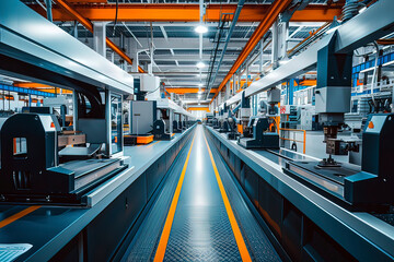 Intelligent factory production line. AI technology generated image