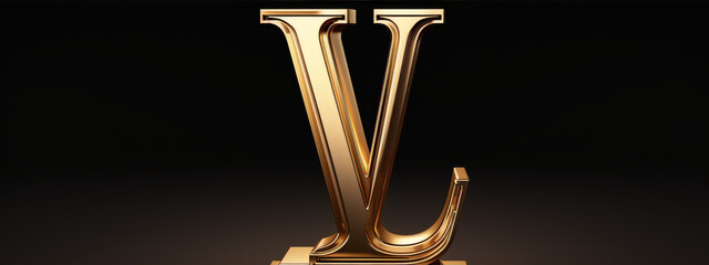 3D rendering of a gold letter V on a dark background in a luxury style. - obrazy, fototapety, plakaty