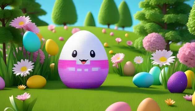 Pixel effect Easter Egg holiday funny illustration, AI generated