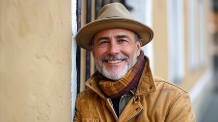 Obraz premium Stylish man in a hat and jacket enjoying a casual day
