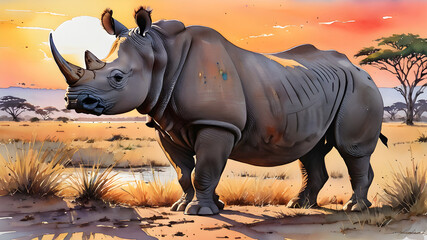 Fototapeta premium rhino in sunset