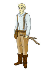 full-length color drawing of a young man clothes 19th century style on a white background
