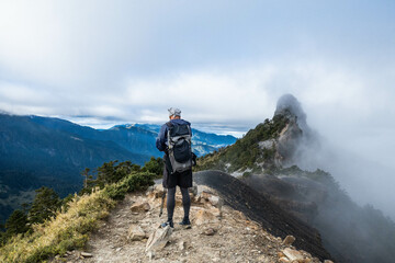 Fototapeta premium Trekking on Mount Dabajian (Dabajianshan), 3492m,, Shei-Pa National Park, Taiwan