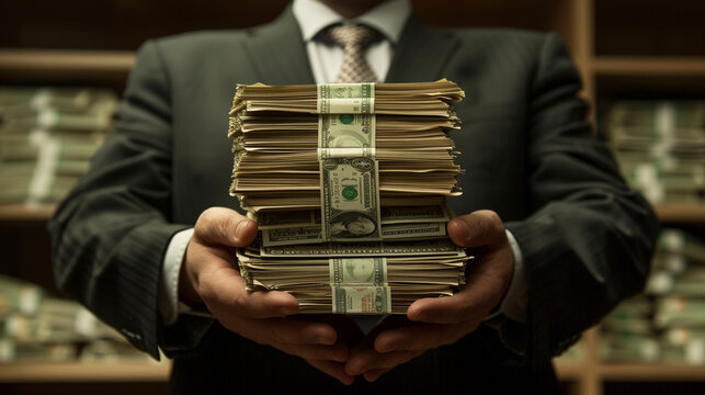  busines man in a bank with money give you money represent corruption