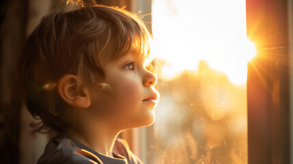 portrait of a child watching the sunrise or sunset 