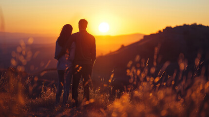 silhouette of a couple in the sunset