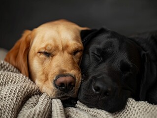 Lovely Labrador retrievers enjoying a gentle touch closeup peaceful domestic scene