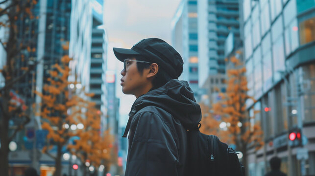 asian man  in the USA city