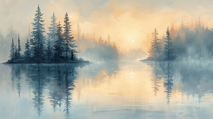 Fototapeta na wymiar A tranquil depiction of a misty morning, where delicate strokes of oil paint create a soft, ethereal landscape.