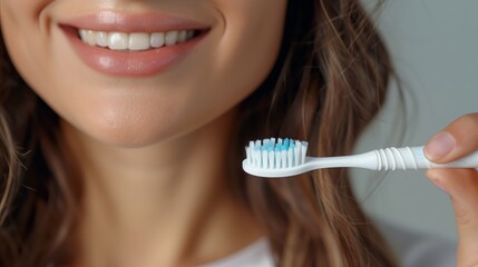 Smiling woman holding a toothbrush ready for brushing