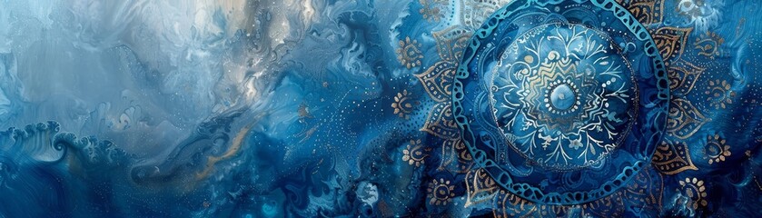  Boho ornaments Moody Blues Watercolor Wash Enchanting Faux Woodcut ,