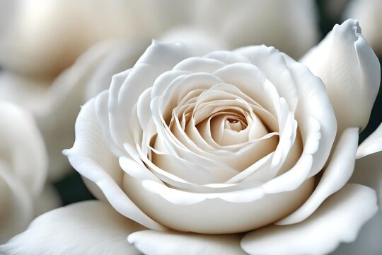 The pure beauty of a white rose with gracefully arranged petals, rendered in high-definition