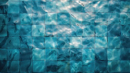 A blue tiled wall with water in it Abstract background with copy-space